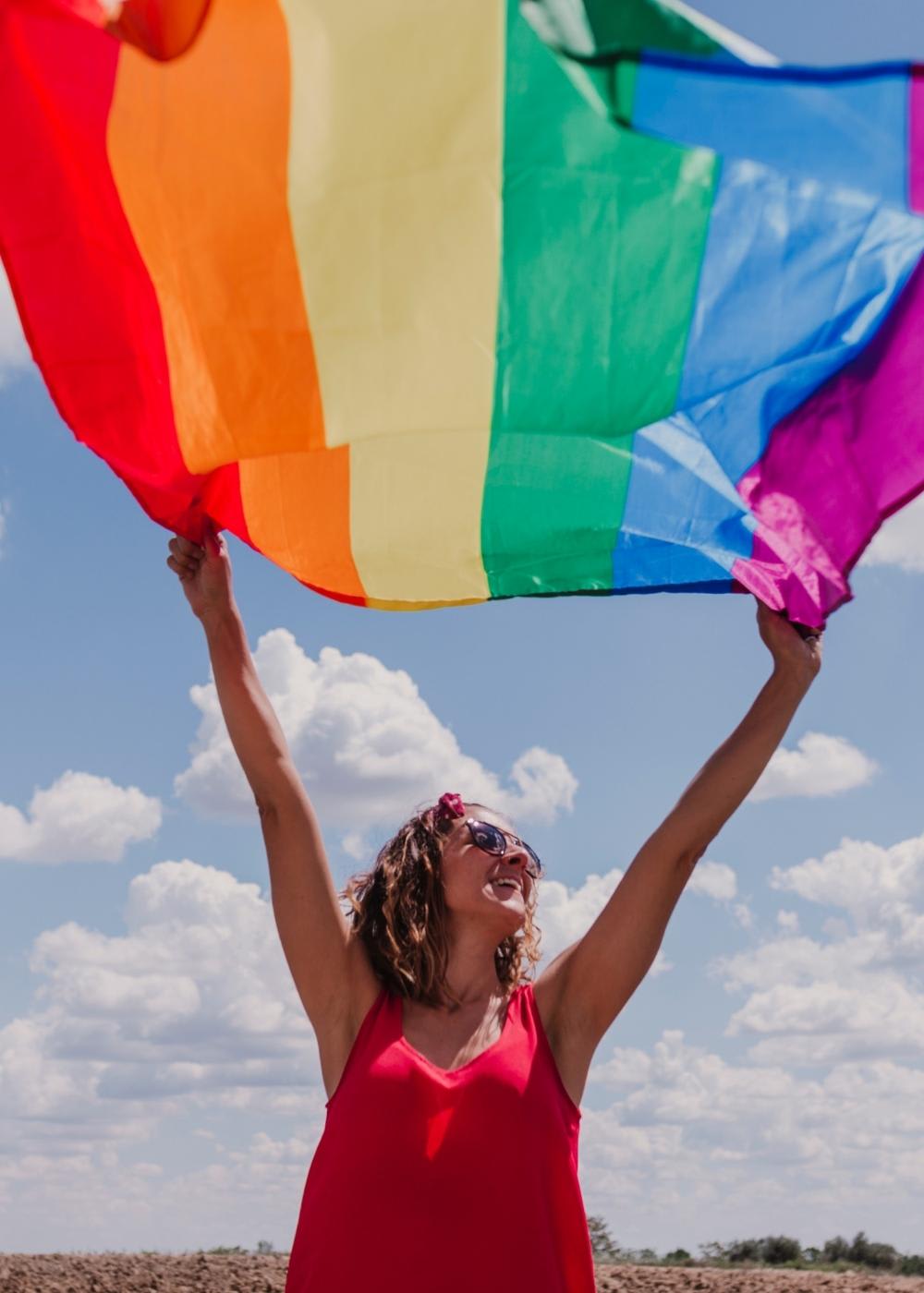 lgbtqia flag in the air